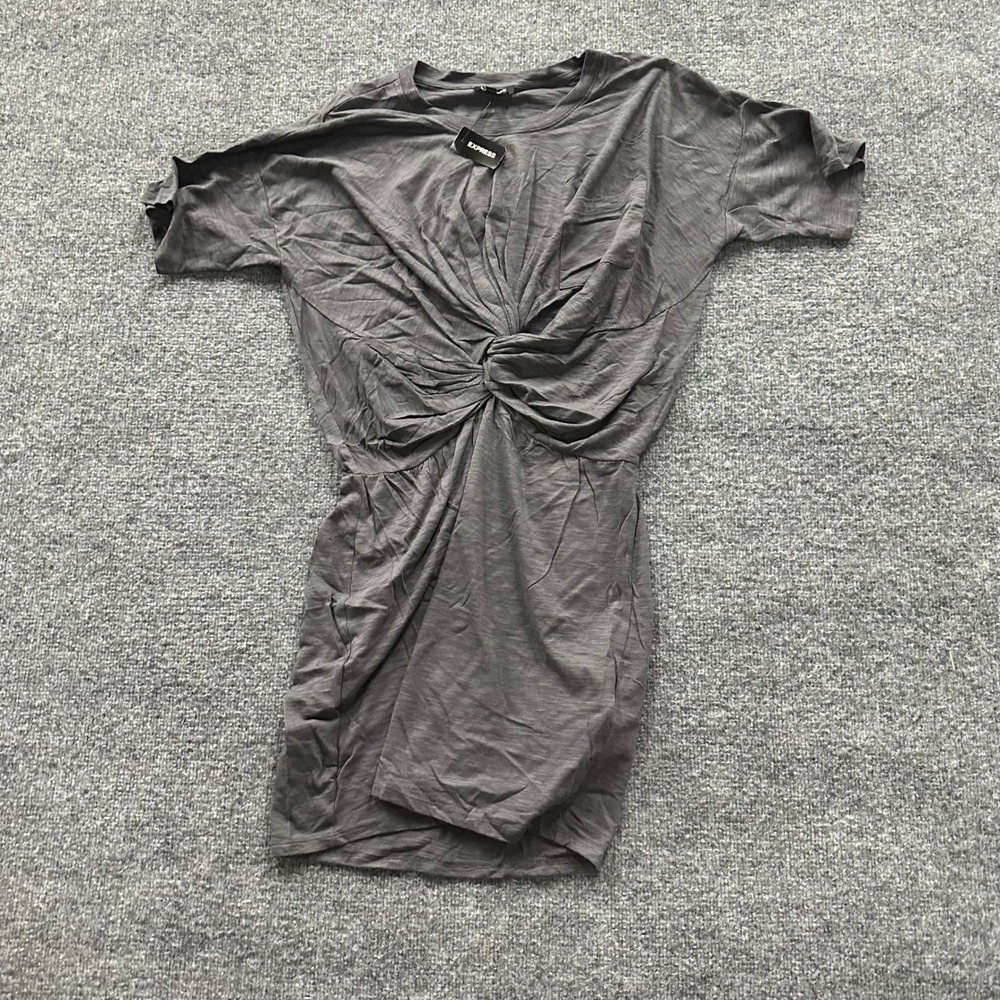 Express Dress Womens Size S Gray Twist Front Short Sleeve Casual Jersey Knit